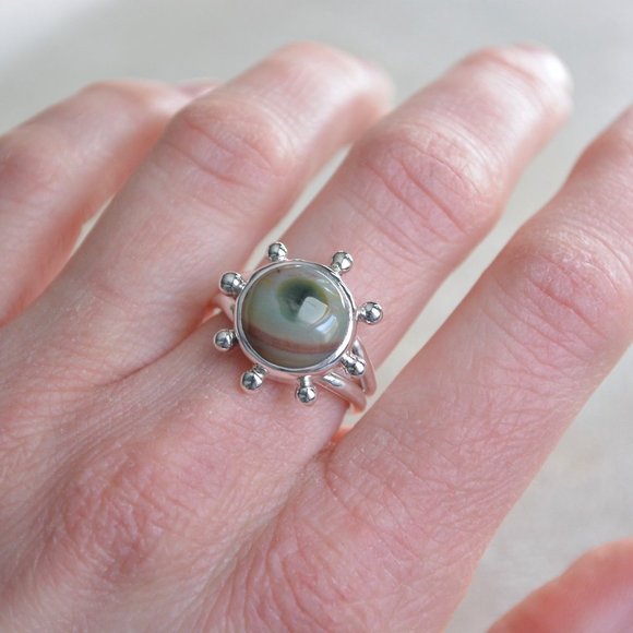 Ocean Jasper Ring Handmade Size 6 - Picture 6 of 7